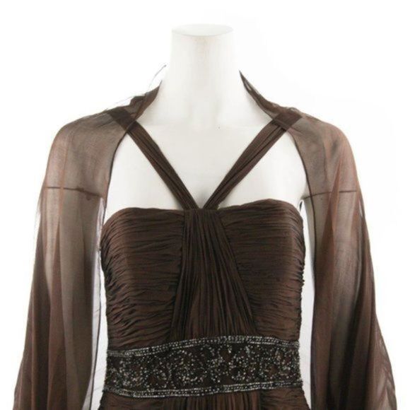 LIANCARLO COUTURE Beaded Brown Silk Long Evening Gown Size 8 - Picture 6 of 9